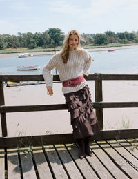 Brown Ruffle Midi Skirt