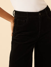 Black Cord Cropped Scallop Trim Jeans