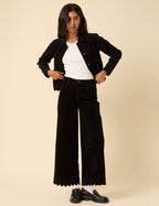 Black Cord Cropped Scallop Trim Jeans