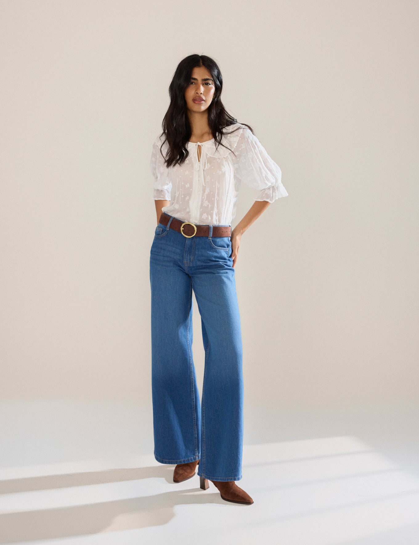 Blue Mid Rise Carnaby Wide Leg Jeans