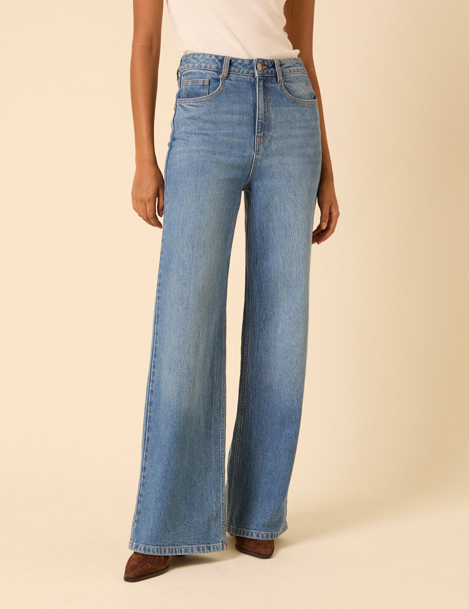 Mid Wash Stretch Soho Wide Leg Jeans