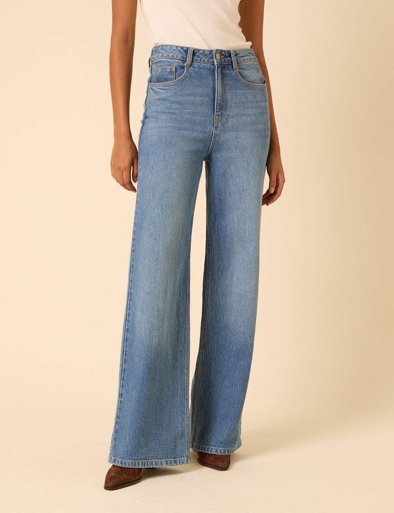 Mid Wash Stretch Soho Wide Leg Jeans