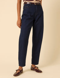Dark Blue High Rise Putney Barrel Leg Jeans
