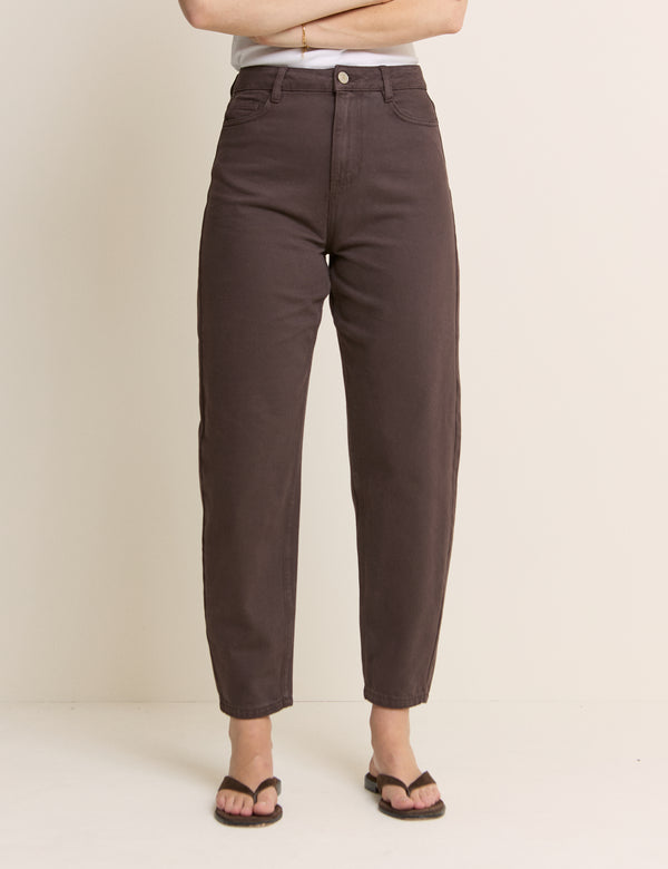 Brown High Rise Putney Barrel Leg Jeans