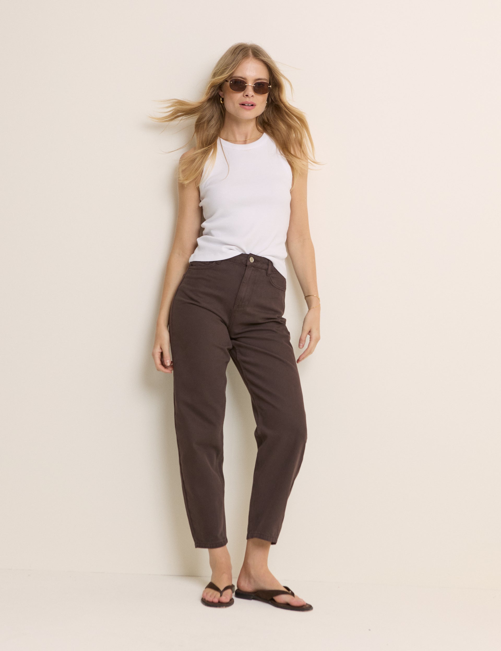 Brown High Rise Putney Barrel Leg Jeans