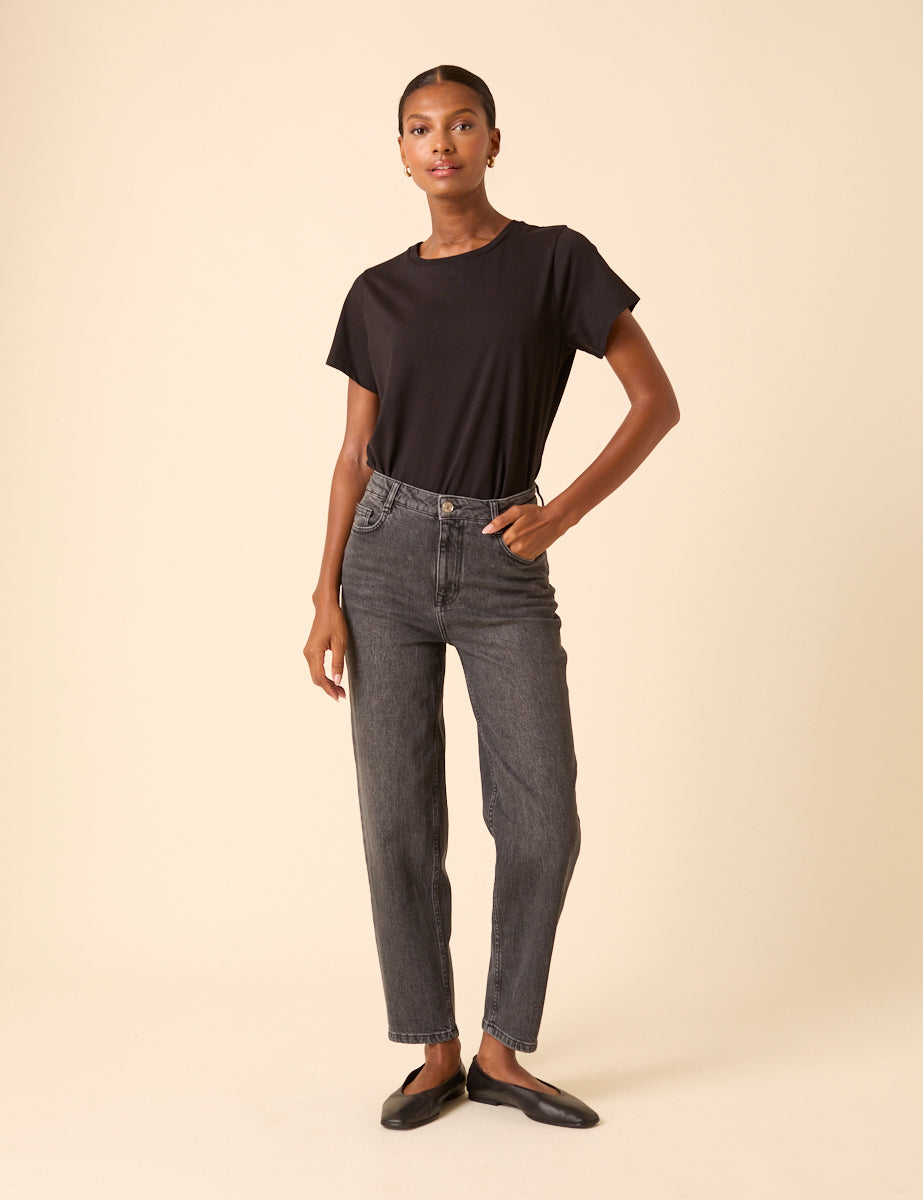 Washed Black Mid Rise Camden Tapered Jeans