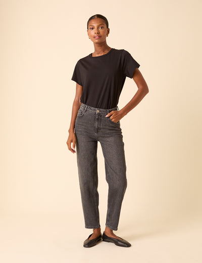 Washed Black Mid Rise Camden Tapered Jeans