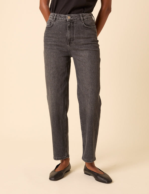 Washed Black Mid Rise Camden Tapered Jeans