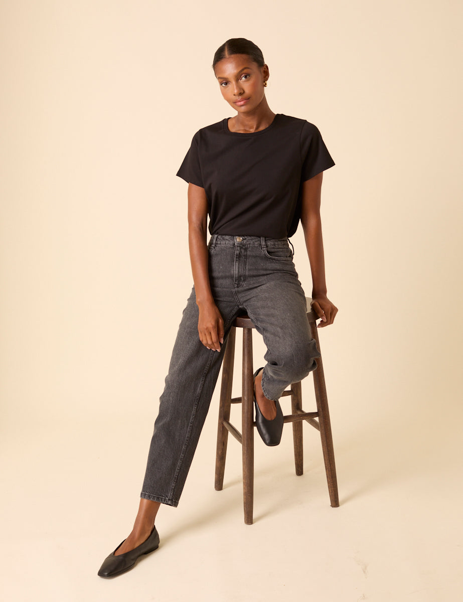 Washed Black Mid Rise Camden Tapered Jeans
