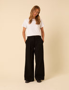 Black Pleated High-Waisted Trousers