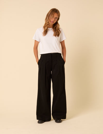 Black Pleated High-Waisted Trousers