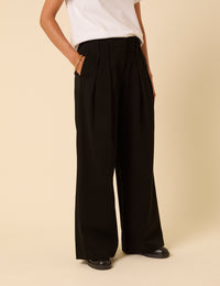 Black Pleated High-Waisted Trousers