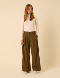 Green Pleated High-Waisted Trousers