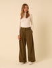 Green Pleated High-Waisted Trousers