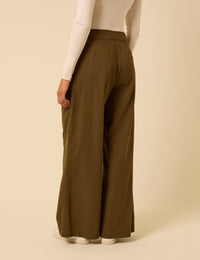 Green Pleated High-Waisted Trousers