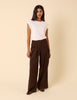 Brown Pleated Wide Leg Trousers