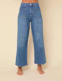 Blue Denim Cropped Wide Leg Jeans