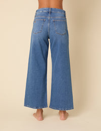 Blue Denim Cropped Wide Leg Jeans