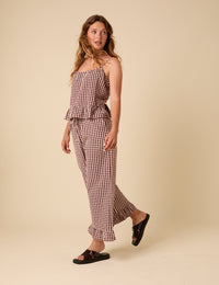 Brown Gingham Wide Leg Trousers