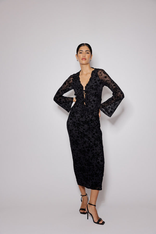 Black Floral Jacquard Maxi Skirt