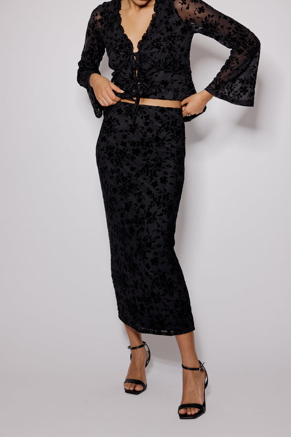 Black Floral Jacquard Maxi Skirt