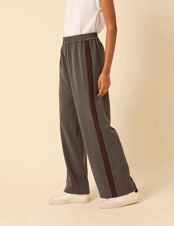 Grey Side Striped Relaxed Trousers