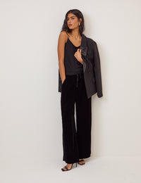 Black Velvet Contrast Satin Side Striped Trousers