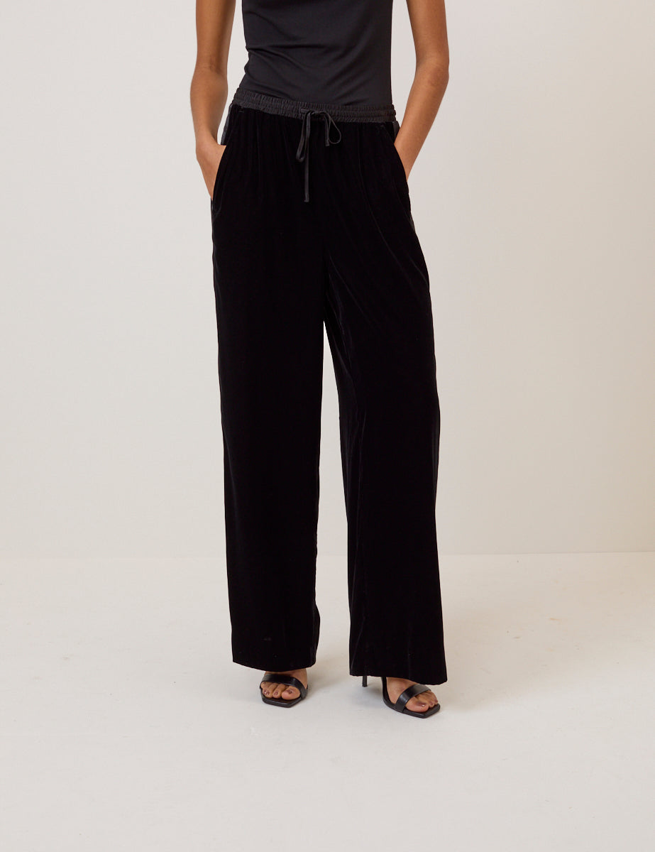Black Velvet Contrast Satin Side Striped Trousers