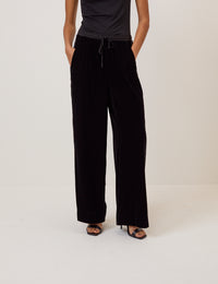 Black Velvet Contrast Satin Side Striped Trousers