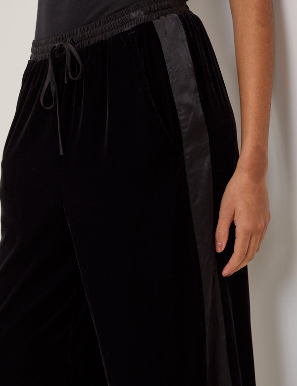 Black Velvet Contrast Satin Side Striped Trousers