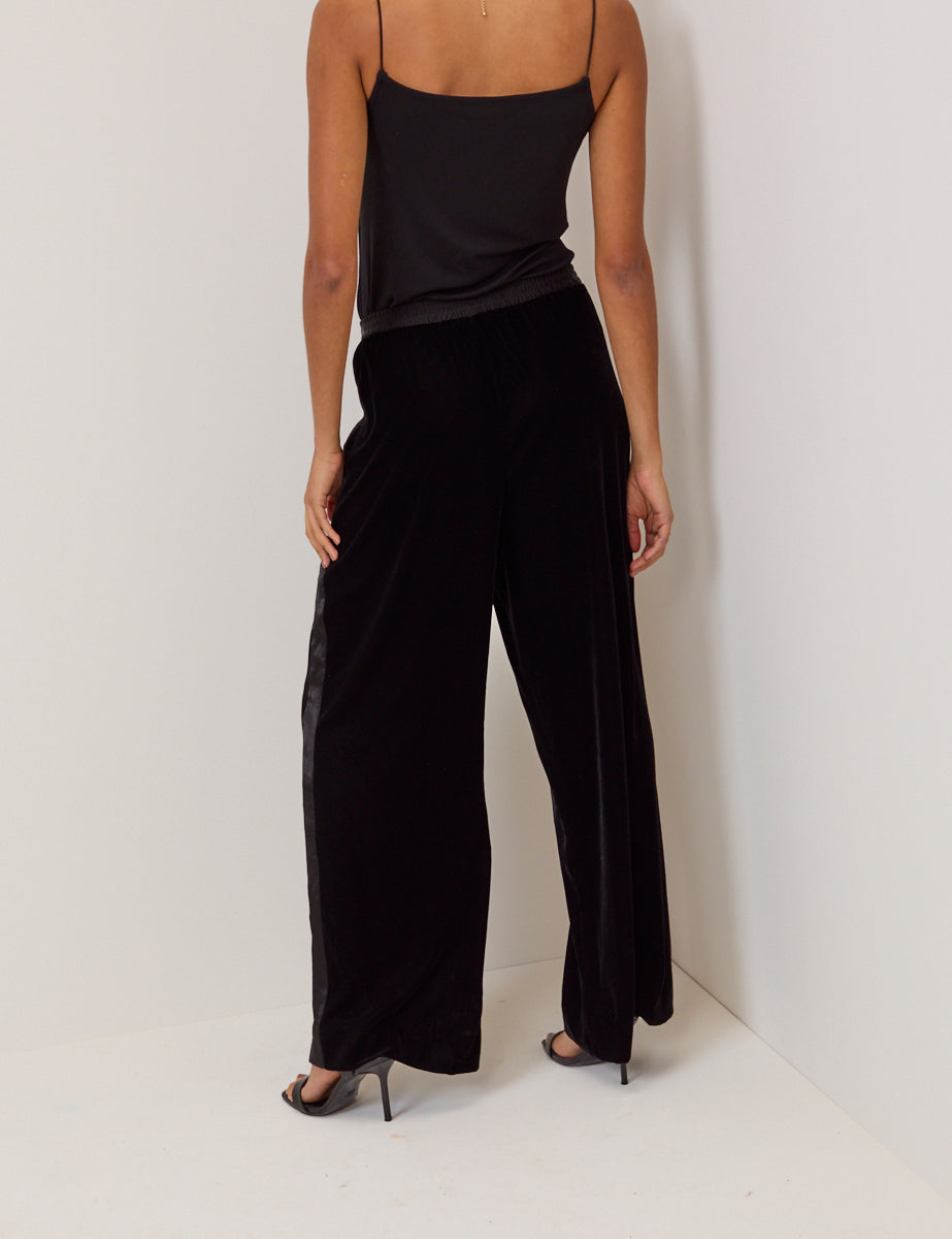 Black Velvet Contrast Satin Side Striped Trousers