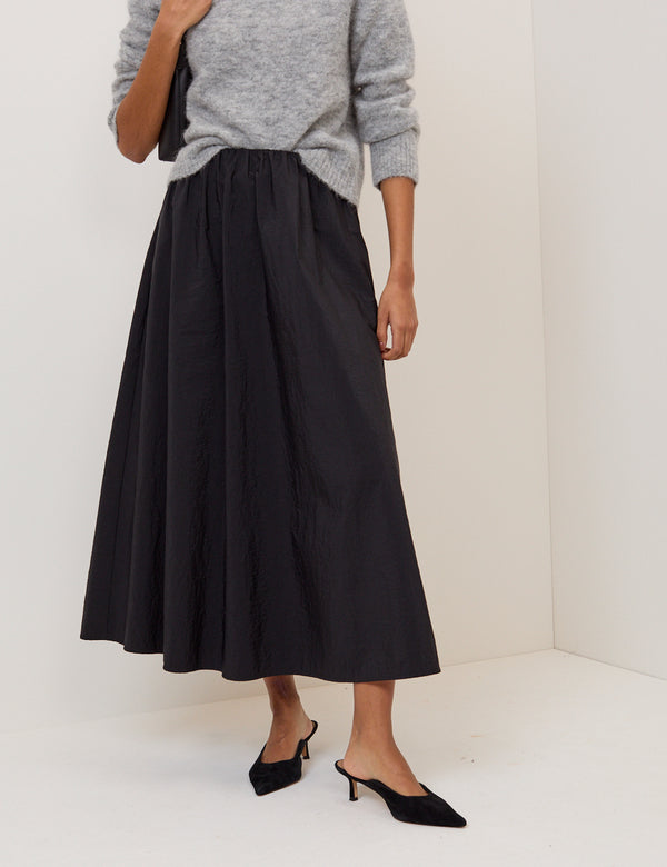 Black A-line Midi Skirt