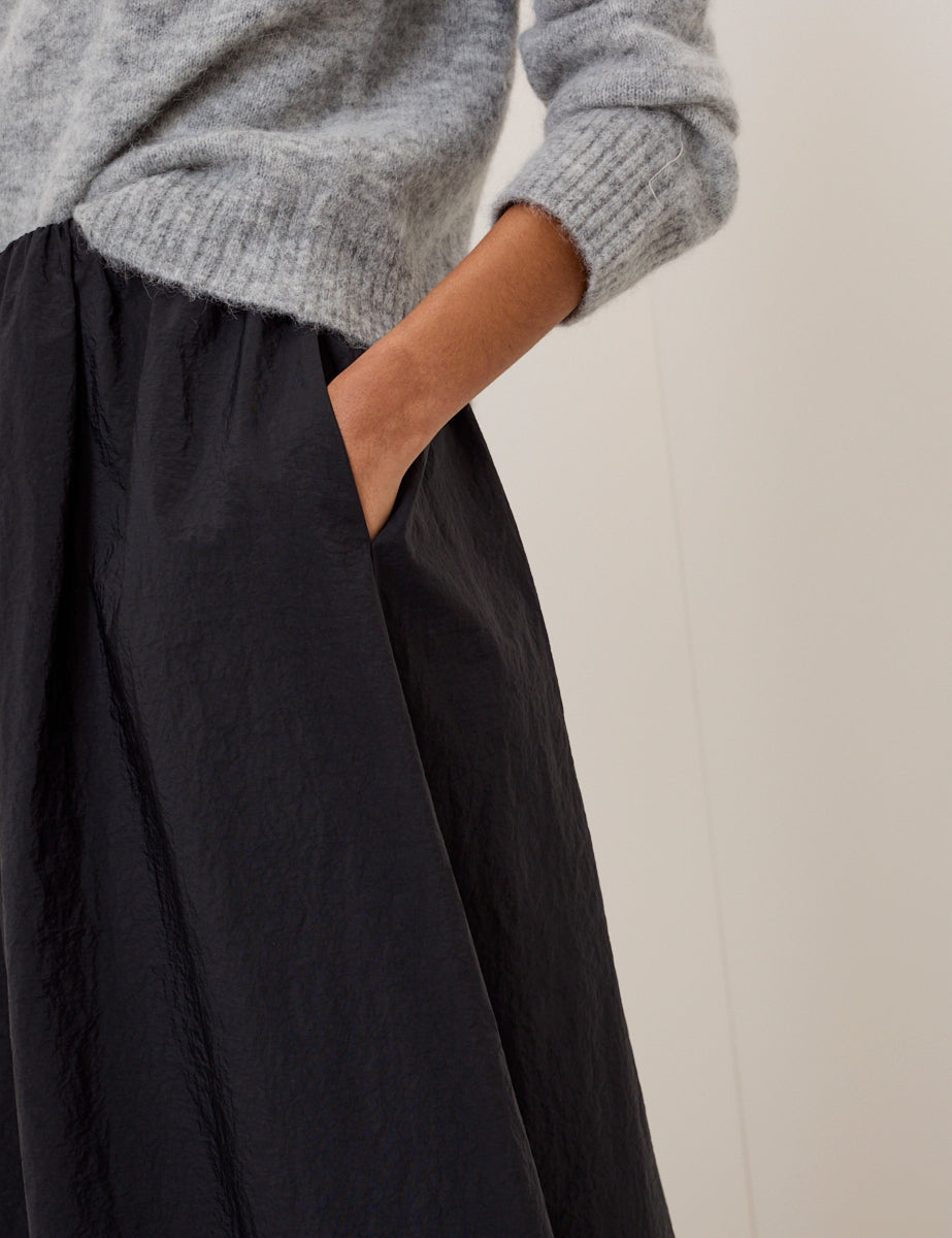 Black A-line Midi Skirt