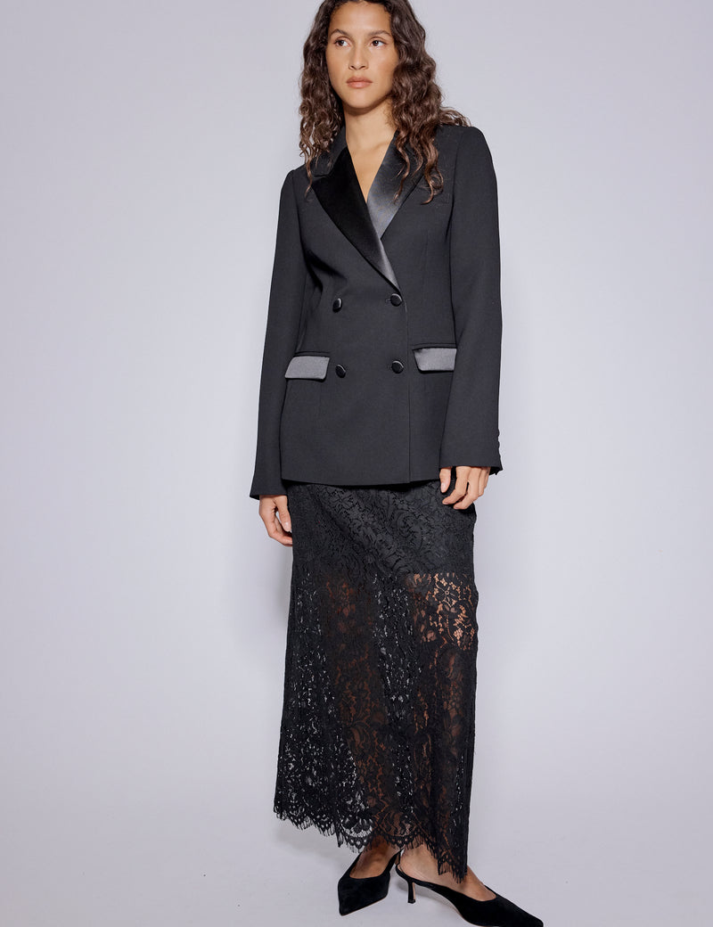 Black Floral Lace Midi Skirt