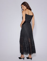 Black Floral Lace Midi Skirt