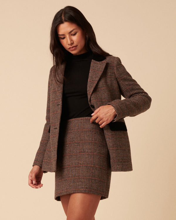 Brown heritage check mini skirt and matching blazer