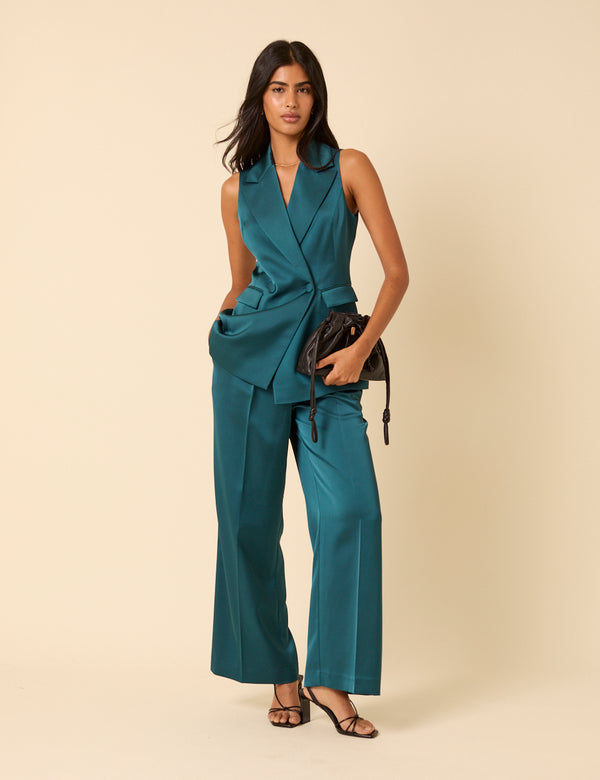 Turquoise Satin Tailored Trousers