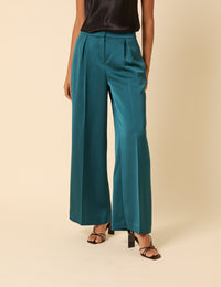 Turquoise Satin Tailored Trousers