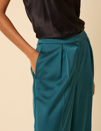 Turquoise Satin Tailored Trousers