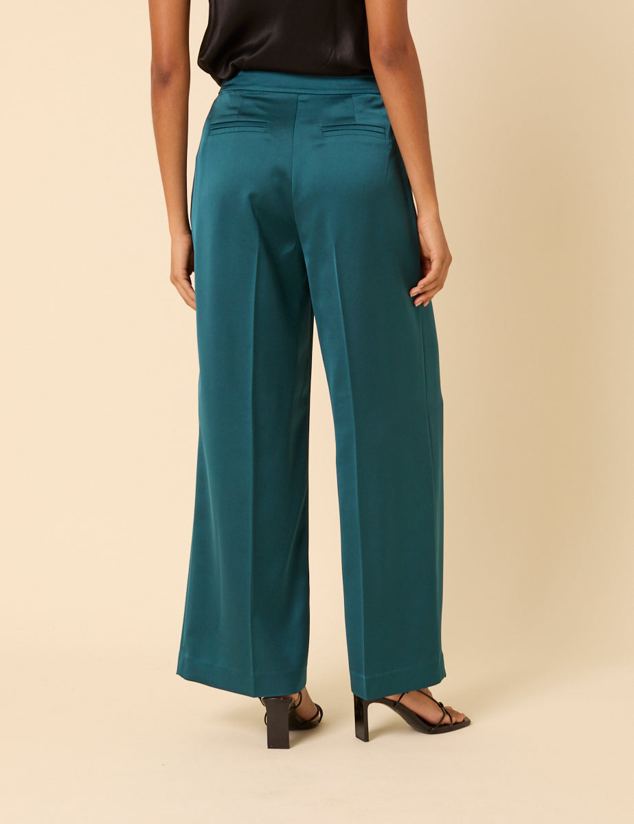 Turquoise Satin Tailored Trousers