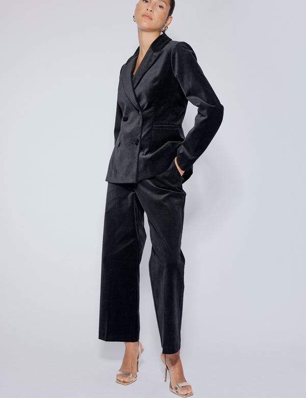 Black High Waisted Velvet Trousers