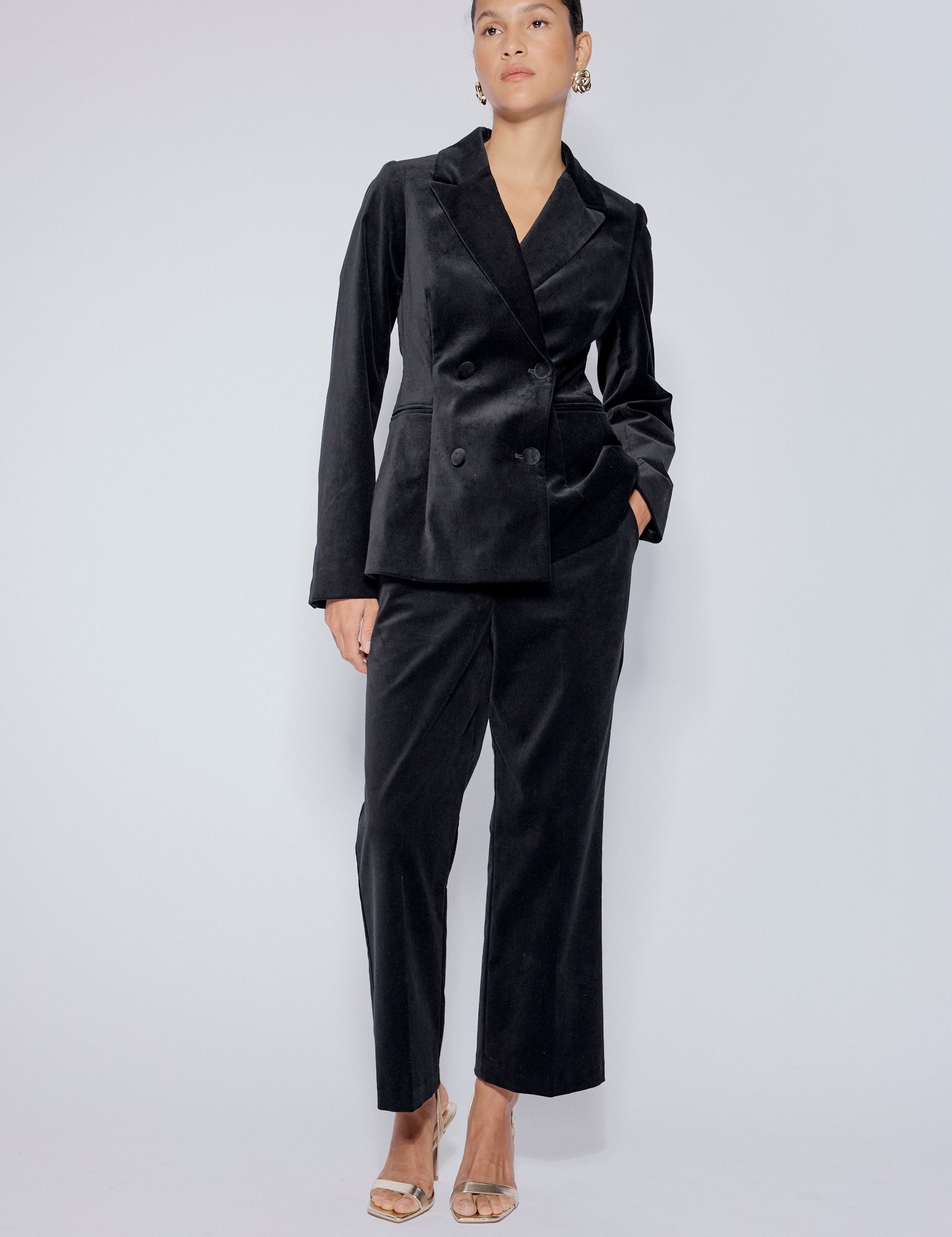 Black High Waisted Velvet Trousers