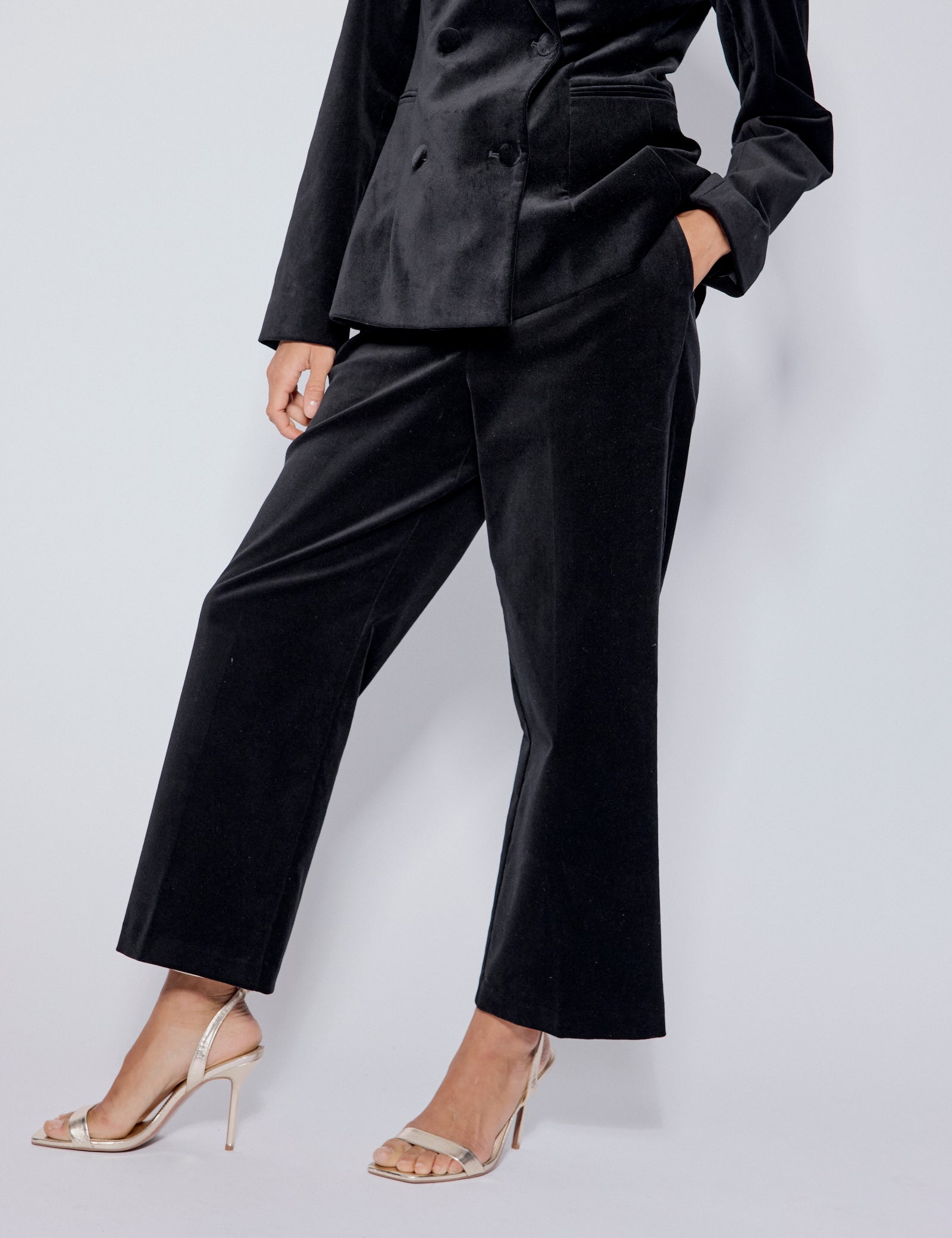 Black High Waisted Velvet Trousers