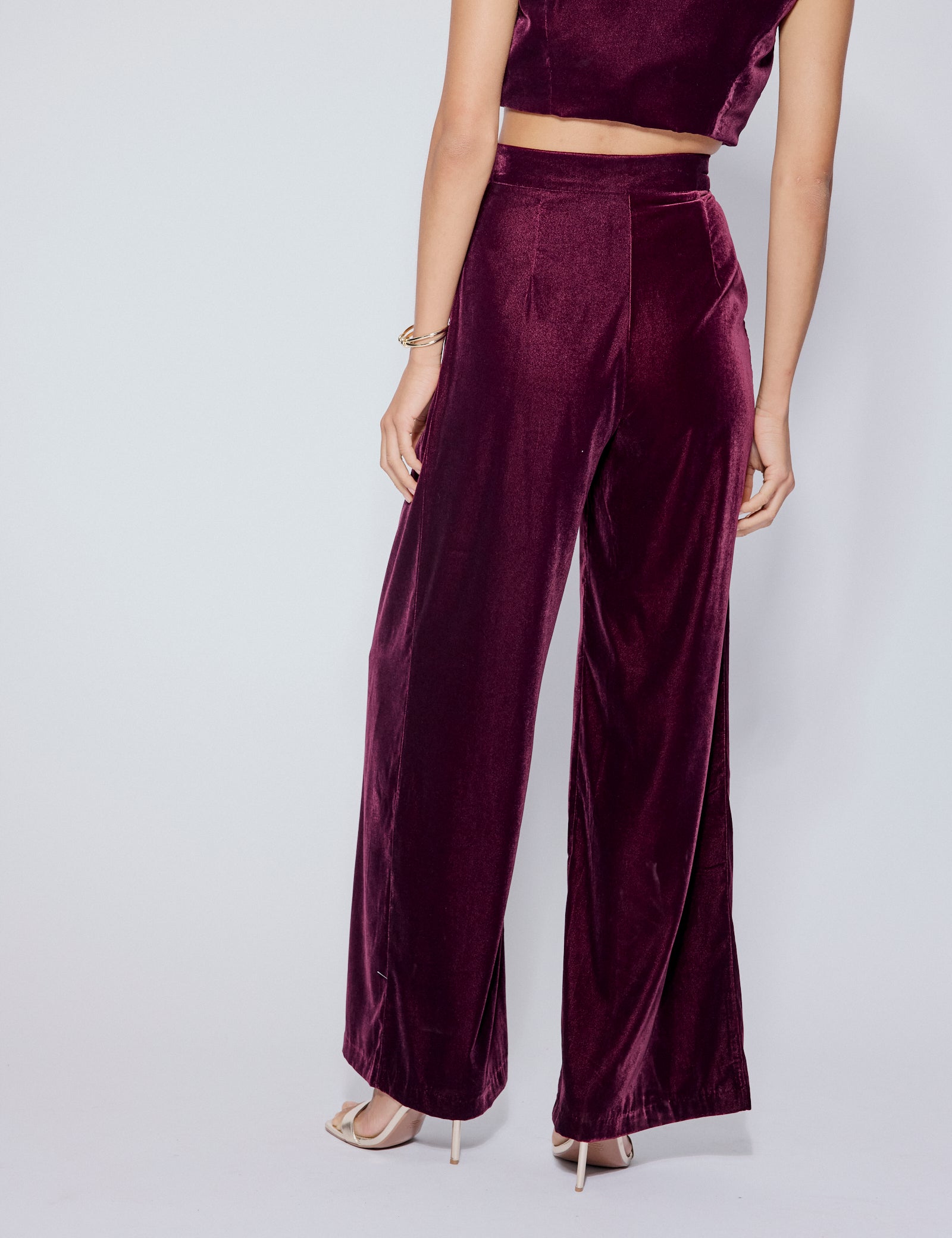 Burgundy Velvet Wide Leg Trousers
