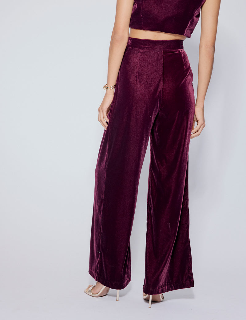 Burgundy Velvet Wide Leg Trousers