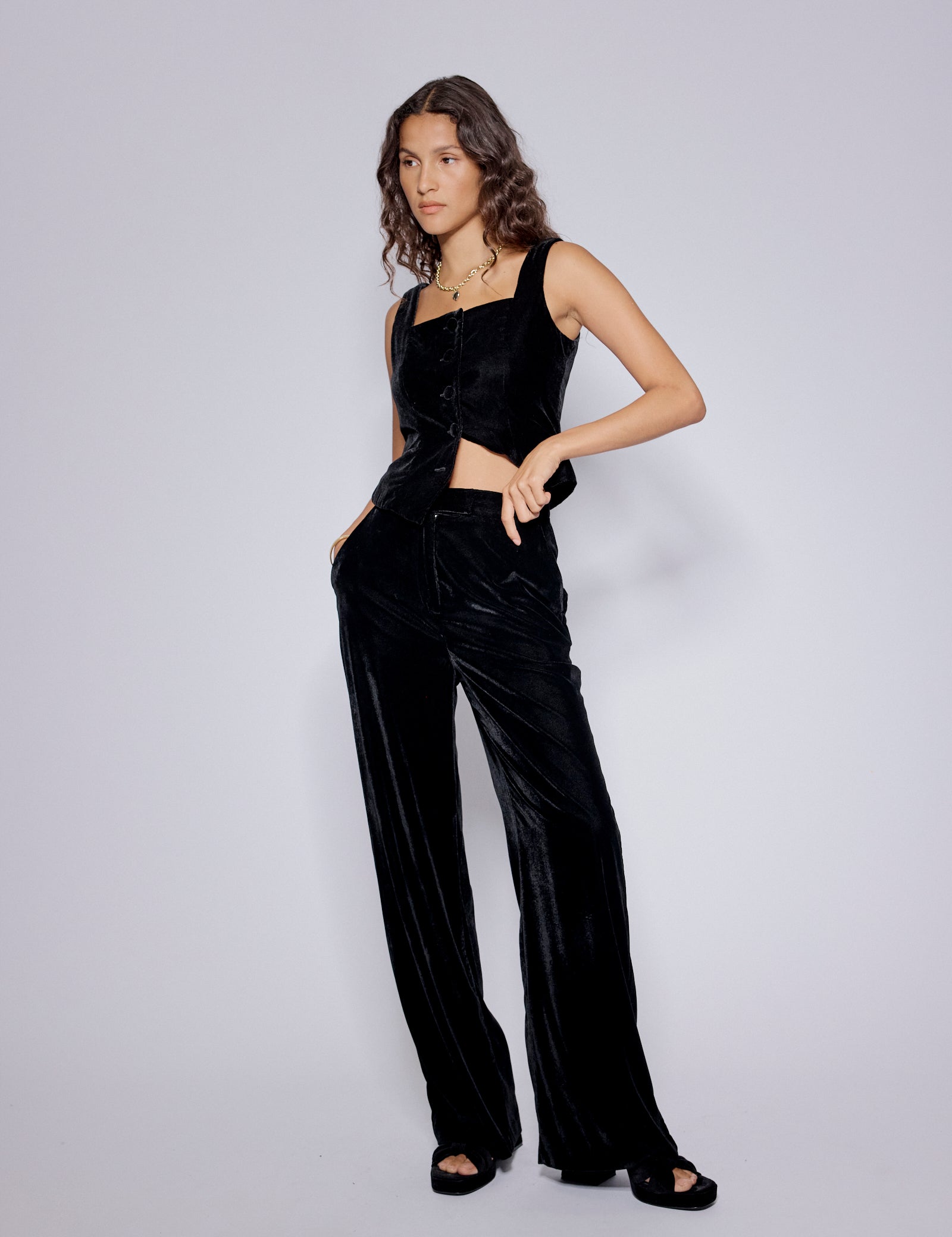 Waist Straight Leg Velvet Pants Black Velvet Straight Leg Trousers