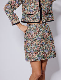 Black Floral Tapestry Mini Skirt