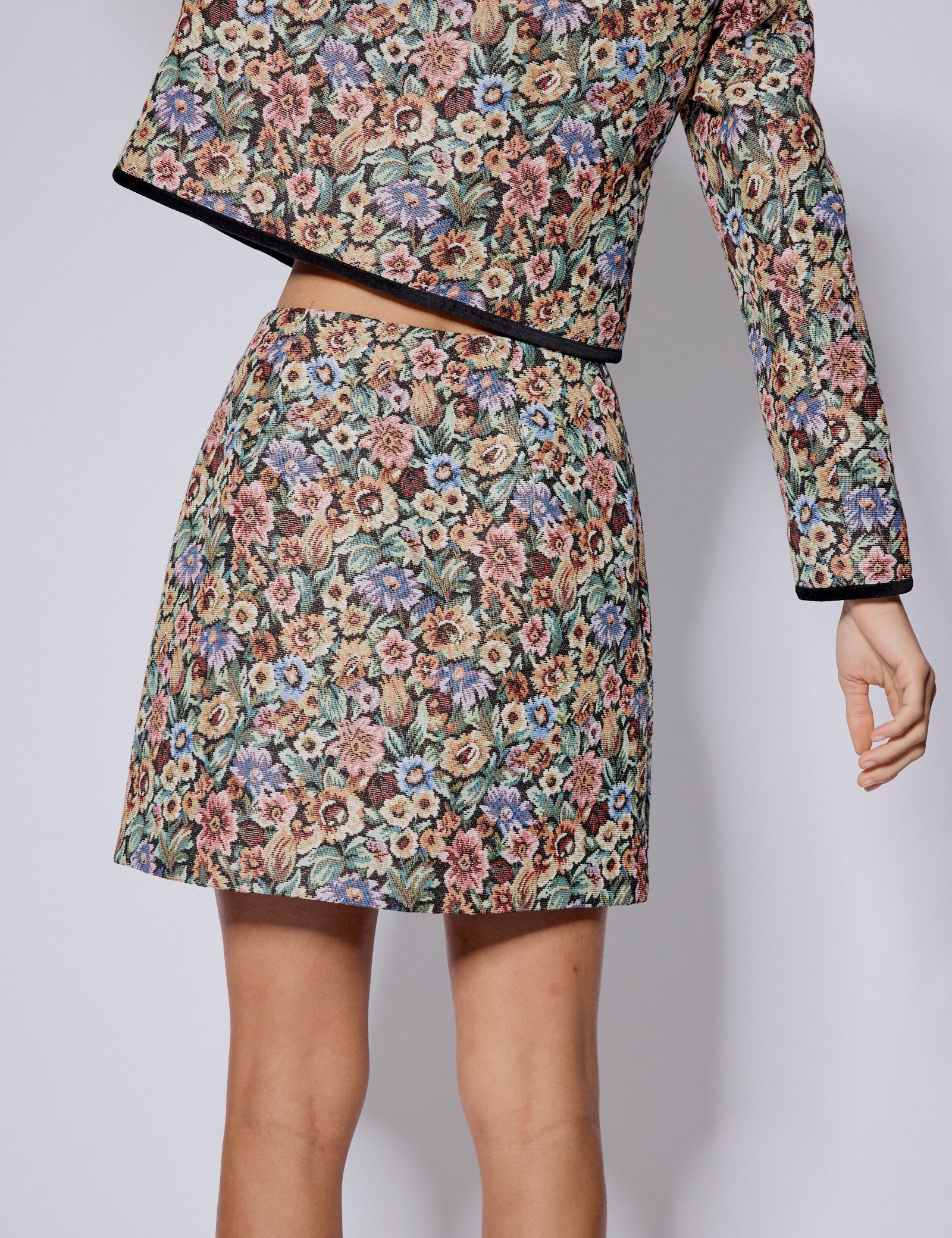 Black Floral Tapestry Mini Skirt