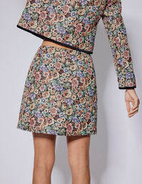 Black Floral Tapestry Mini Skirt