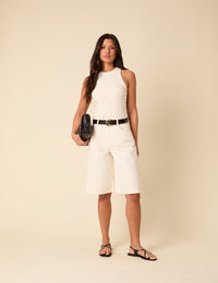 White Denim A-Line Bermuda Shorts